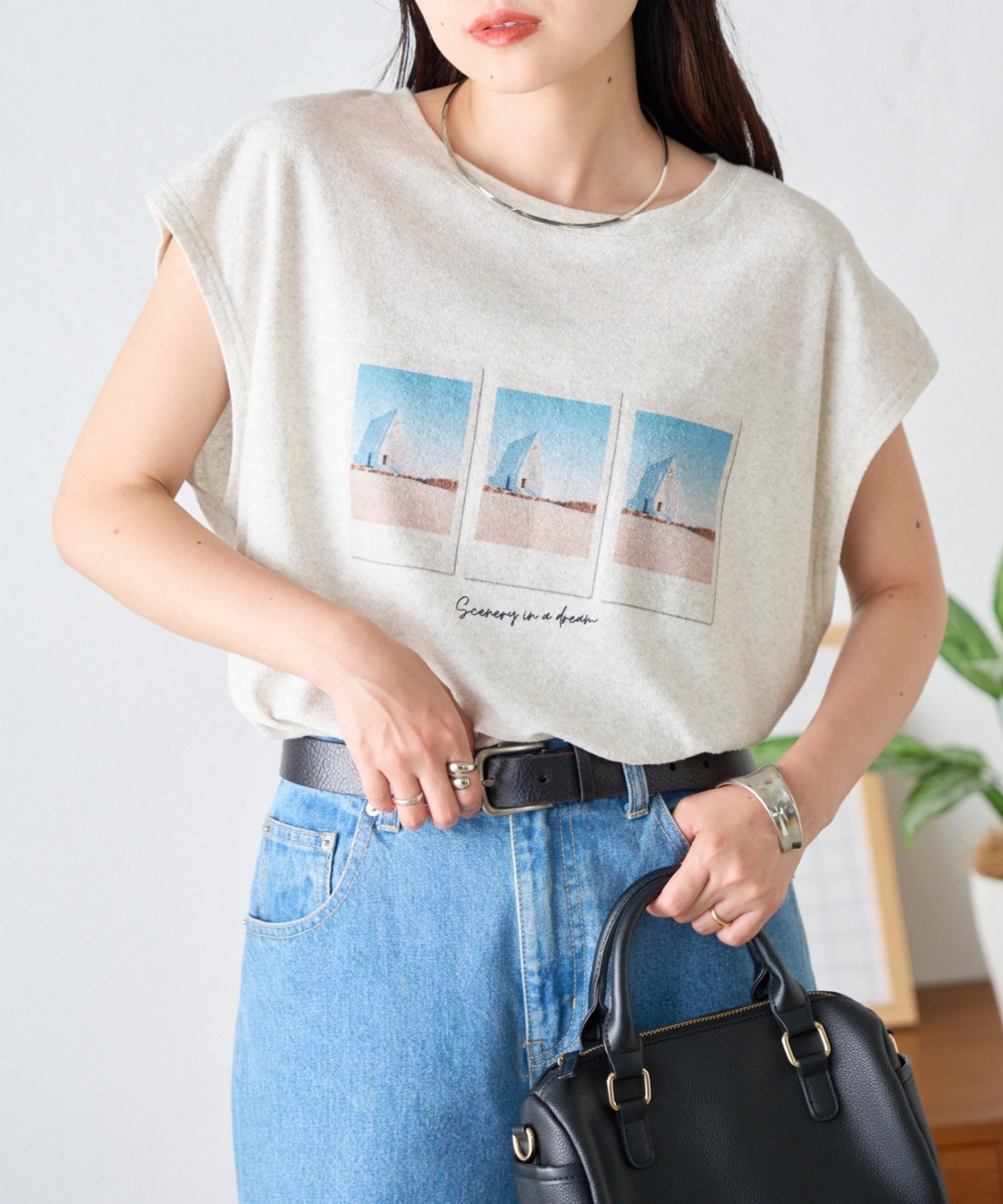【夏も快適/ドライタッチ】アソートフォトプリントフレンチスリーブTee チャオパニックティピー トップス カットソー・Tシャツ グレー ホワイト