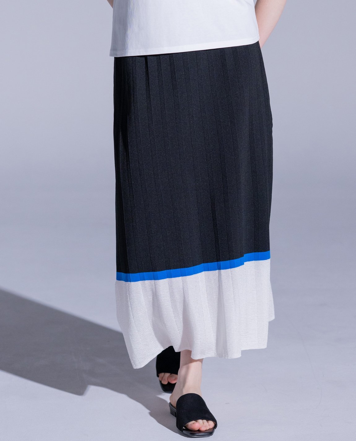 【SALE／50%OFF】YEVS ダンボールニット配色プリーツスカート イーブス スカート ロング・マキシスカート イエロー ブラック