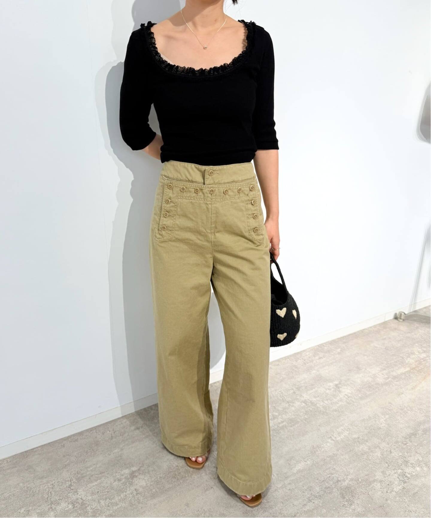コットンレーストリム ハーフスリーブトップ エディット フォー ルル トップス カットソー・Tシャツ ホワイト ブラック