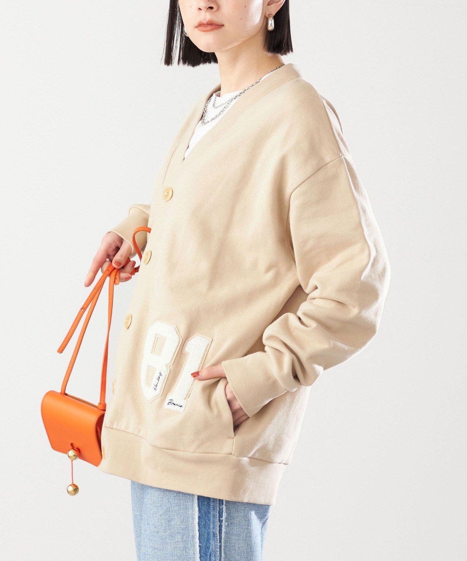 SHIPS WOMEN 81BRANCA:＜洗濯機可能＞レタード スウェット カーディガン シップス トップス カーディガン ベージュ ネイビー