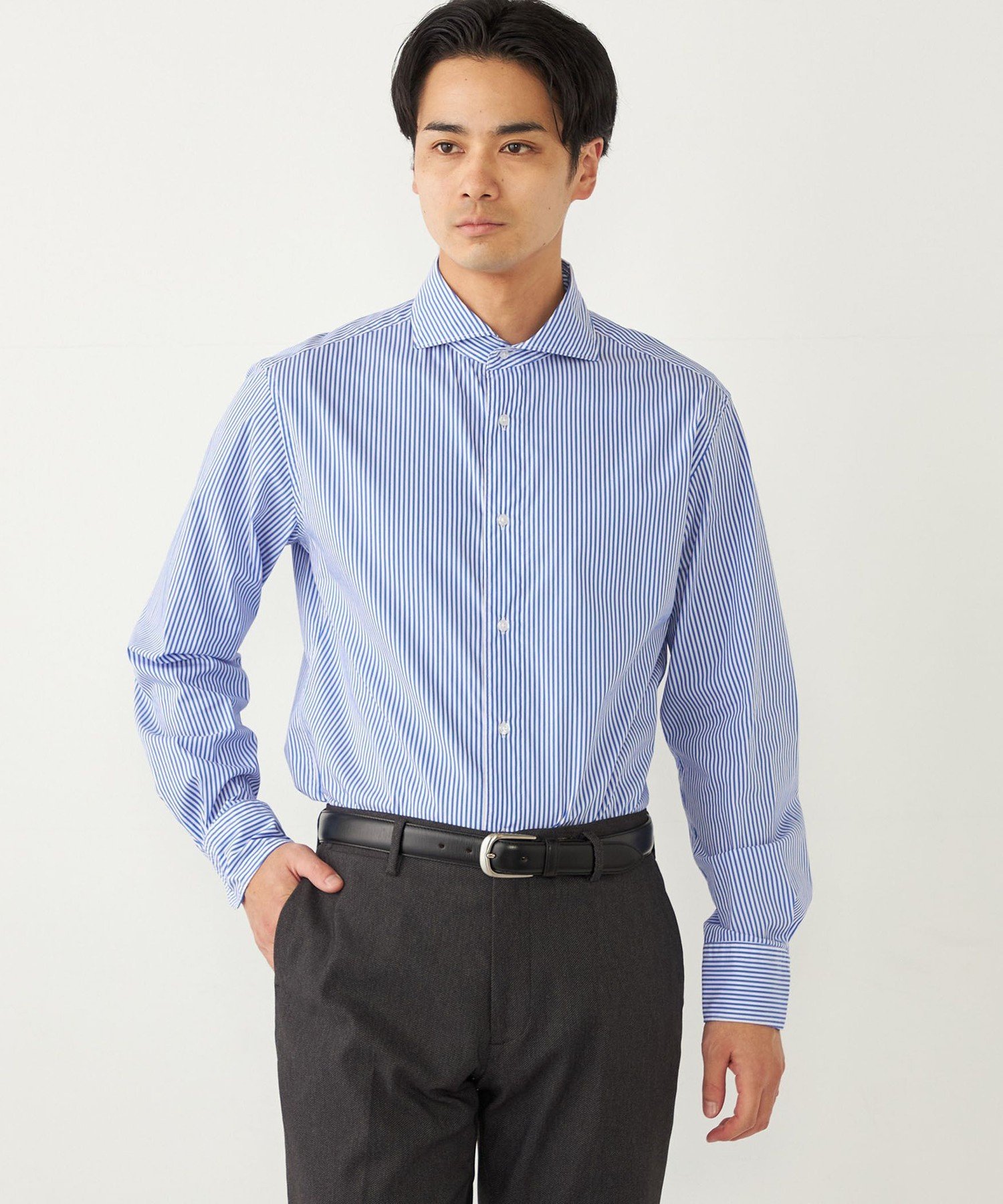 【SALE/40%OFF】SHIPS Colors SHIPS Colors:<洗濯機可能>ストライプ ワイドカラー シャツ シップス トップス シャツ・ブラウス ブラック ブルー【送料無料】