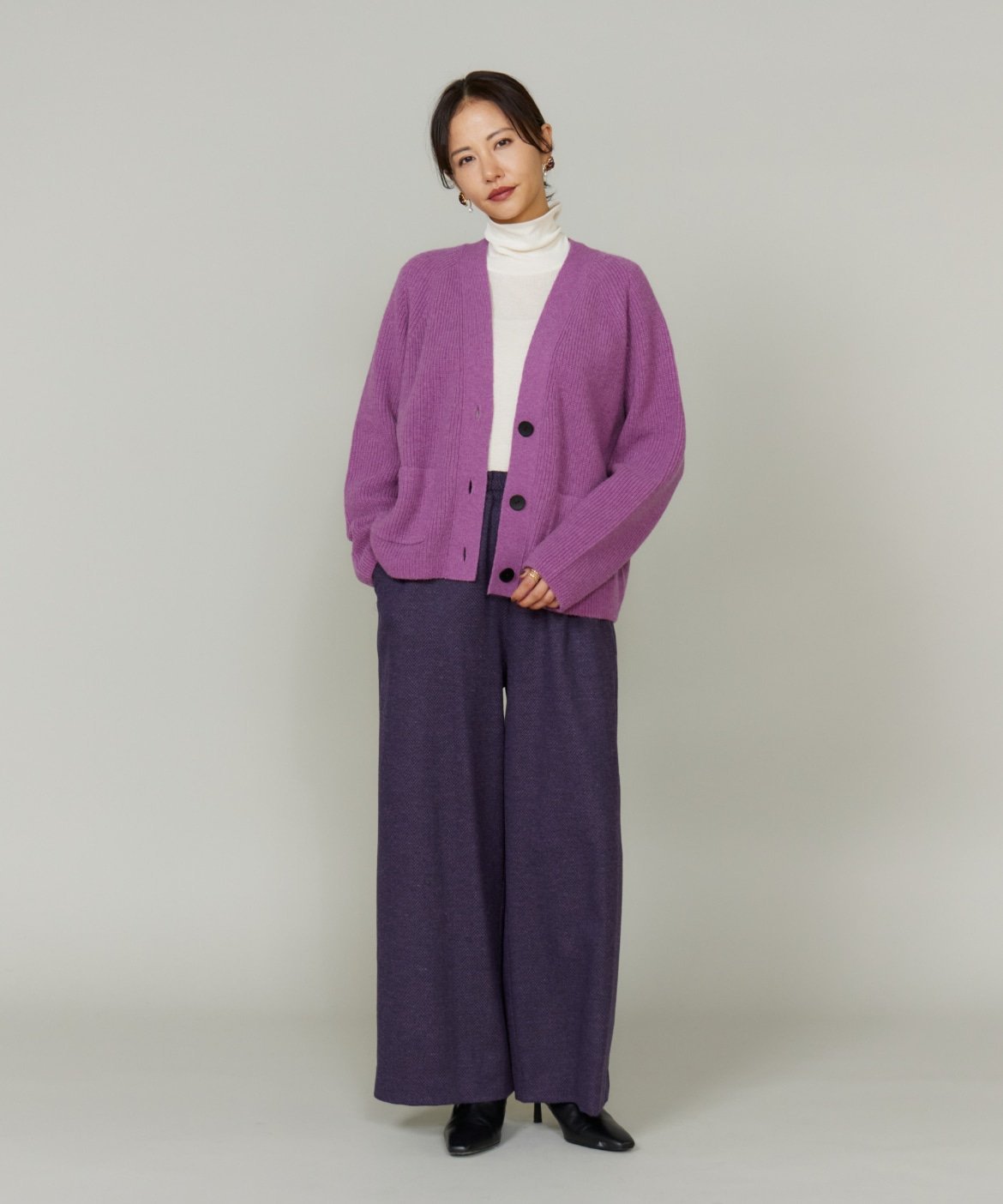 Le Souk 《大きいサイズ》ドロストストレートワイドパンツ イネド パンツ ジャージ・スウェットパンツ パープル