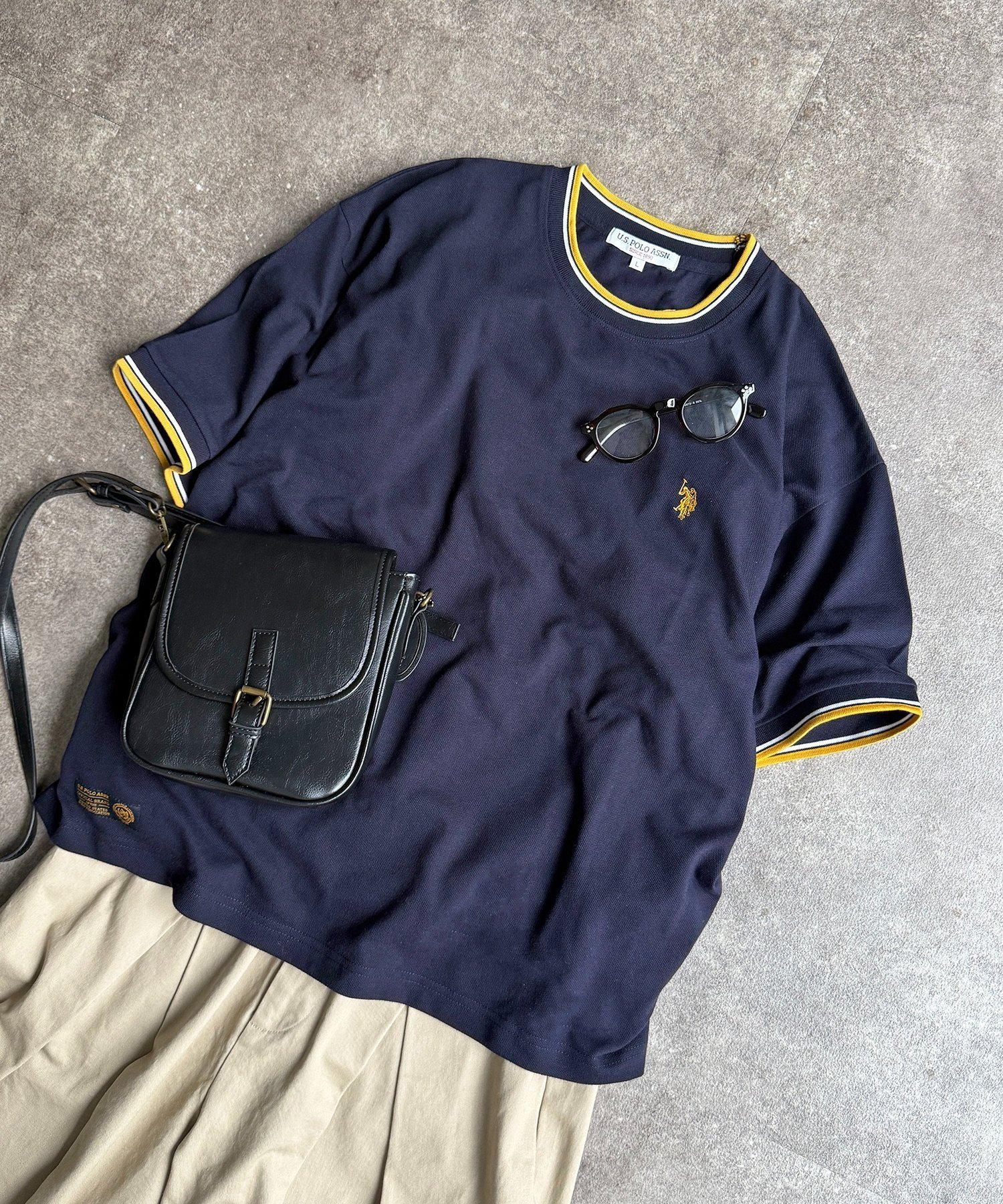 CPCM 【U.S. POLO ASSN.】配色リブ鹿の子T シーピーシーエム トップス カットソー・Tシャツ ネイビー ブラック ホワイト【送料無料】