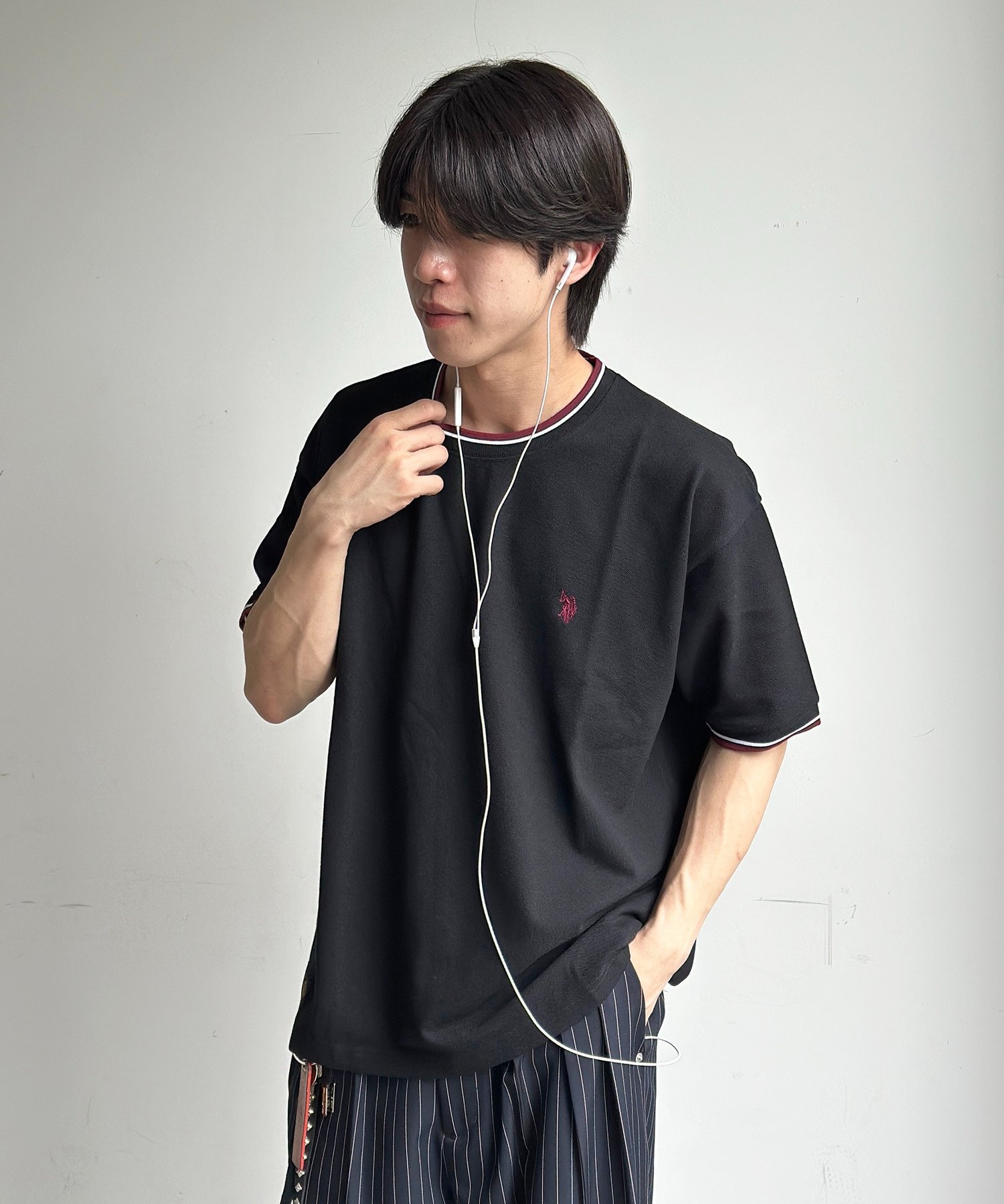 CPCM 【U.S. POLO ASSN.】配色リブ鹿の子T シーピーシーエム トップス カットソー・Tシャツ ネイビー ブラック ホワイト【送料無料】