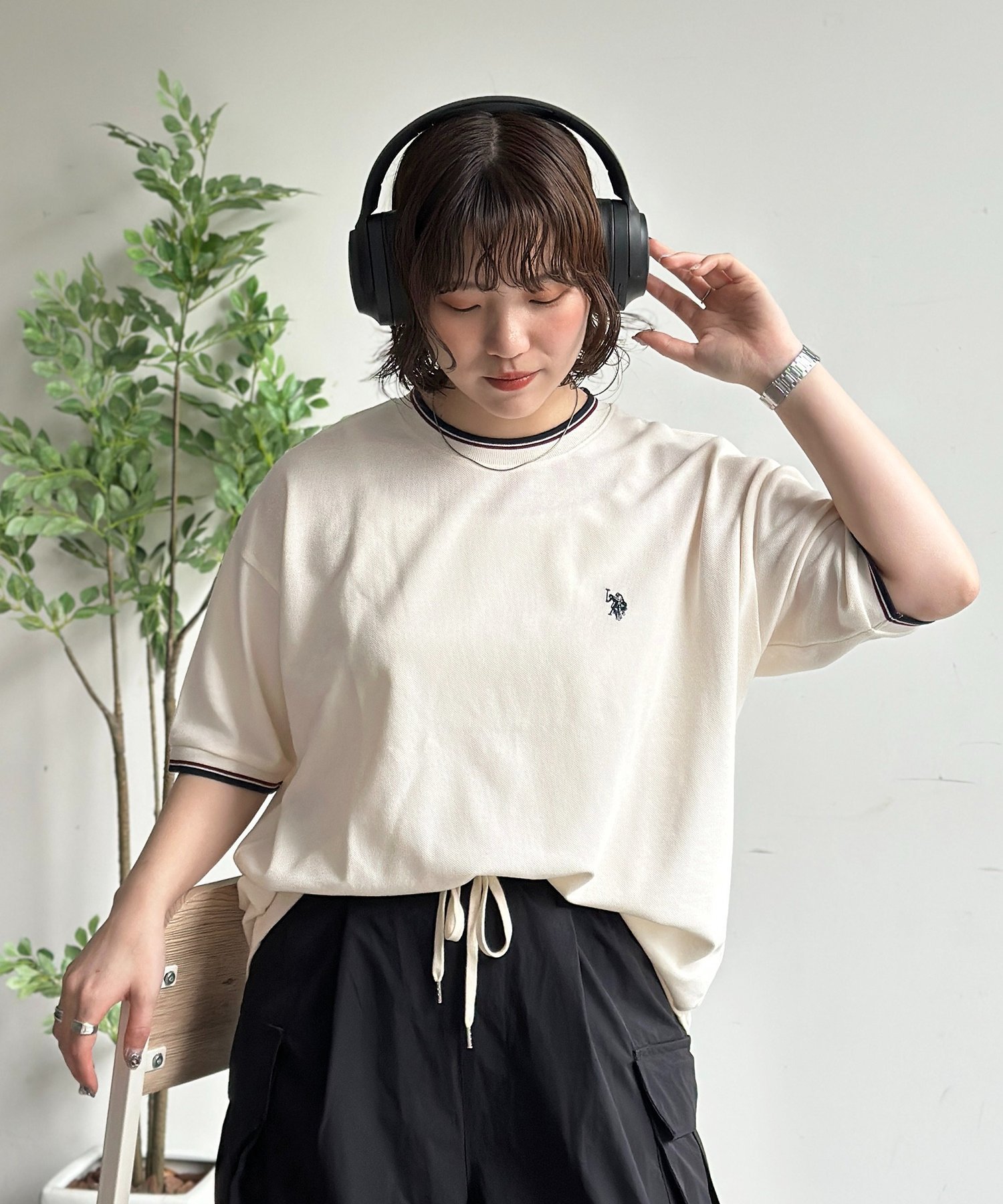 CPCM 【U.S. POLO ASSN.】配色リブ鹿の子T シーピーシーエム トップス カットソー・Tシャツ ネイビー ブラック ホワイト【送料無料】