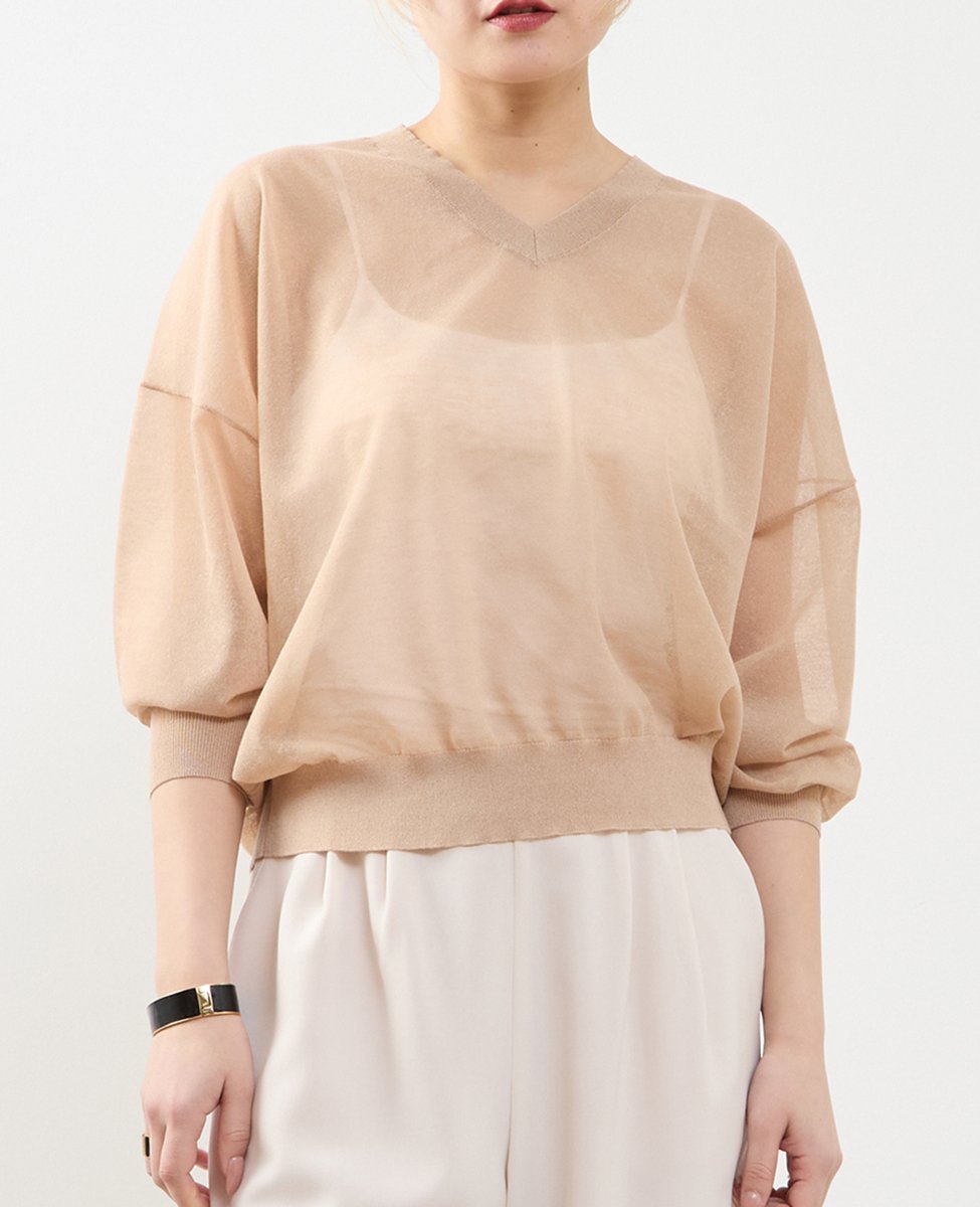 【SALE／50%OFF】Soffitto テンセルリネンVネックシアーニット ソフィット トップス ニット ブラウン ベージュ ピンク【送料無料】