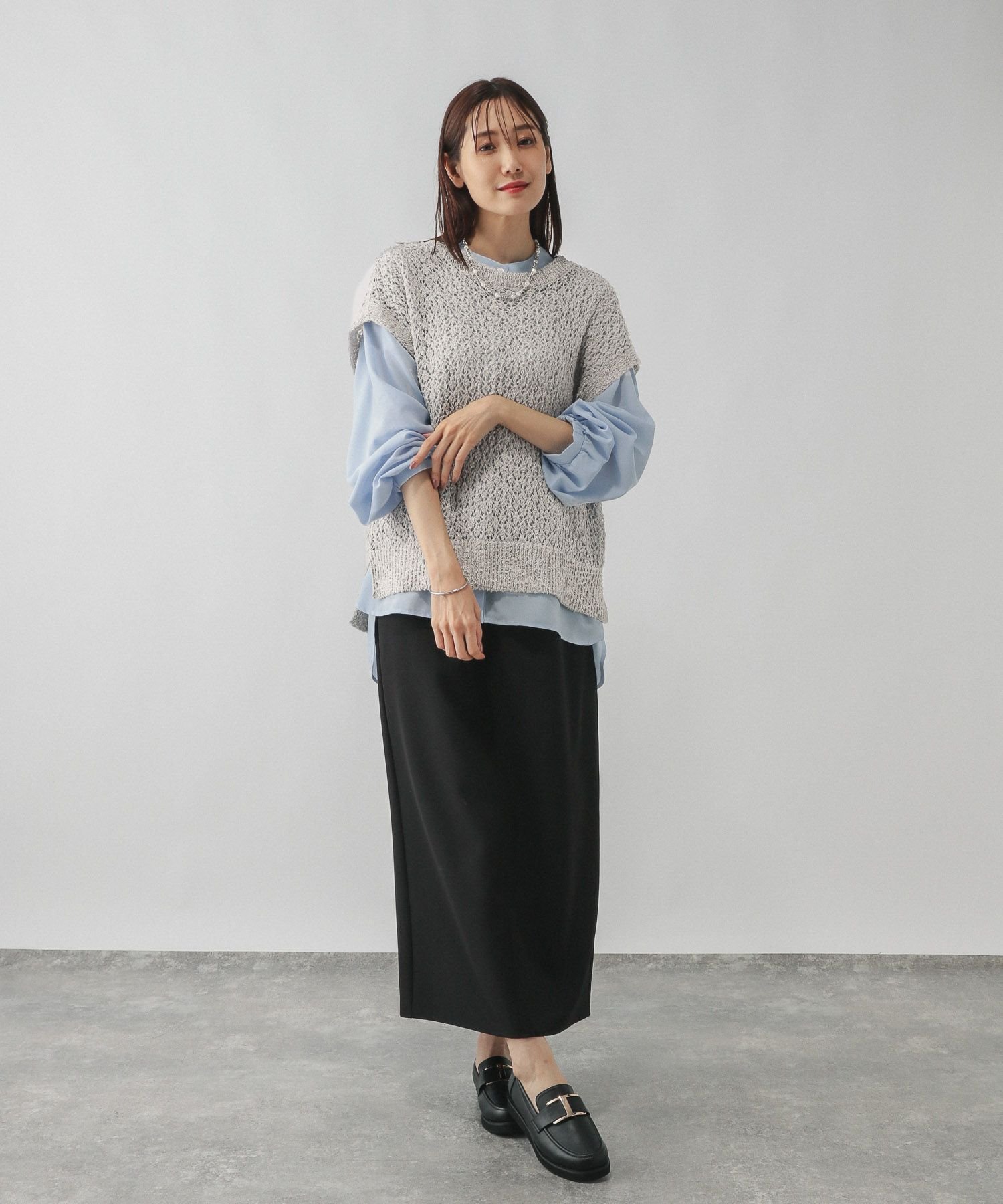 【SALE／50%OFF】GLOBAL WORK 透かしベスト*シャツ長袖/578010 グローバルワーク トップス シャツ・ブラウス グレー ブルー stylife-15217215 Rakuten Fashion サンプル画像3