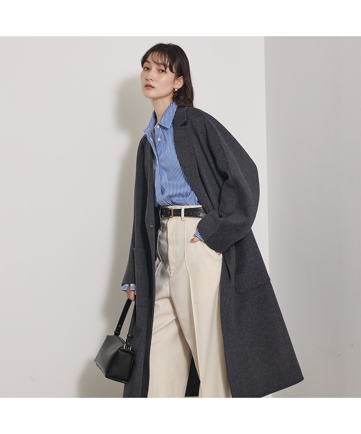 qualite 【毛玉になりにくい】ダブルフェイスチェスターコート カリテ ジャケット・アウター チェスターコート ベージュ グレー