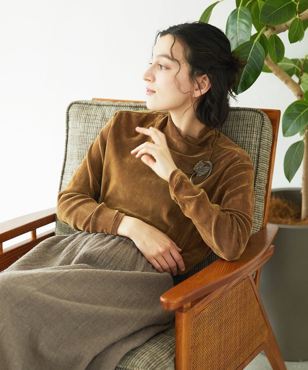 （小さいサイズ） [日本製]タマムシパイルフロッキーカットソー メゾンドゥサンク トップス カットソー・Tシャツ ブラウン ブルー