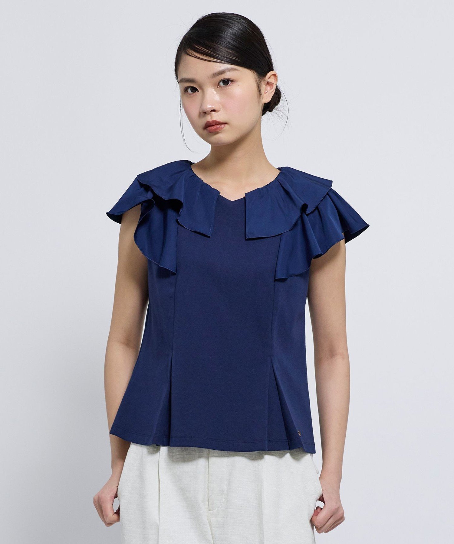 TOCCA 【松木育未さん着用】WAVED CREAM カットソー トッカ トップス カットソー・Tシャツ ホワイト ネイビー