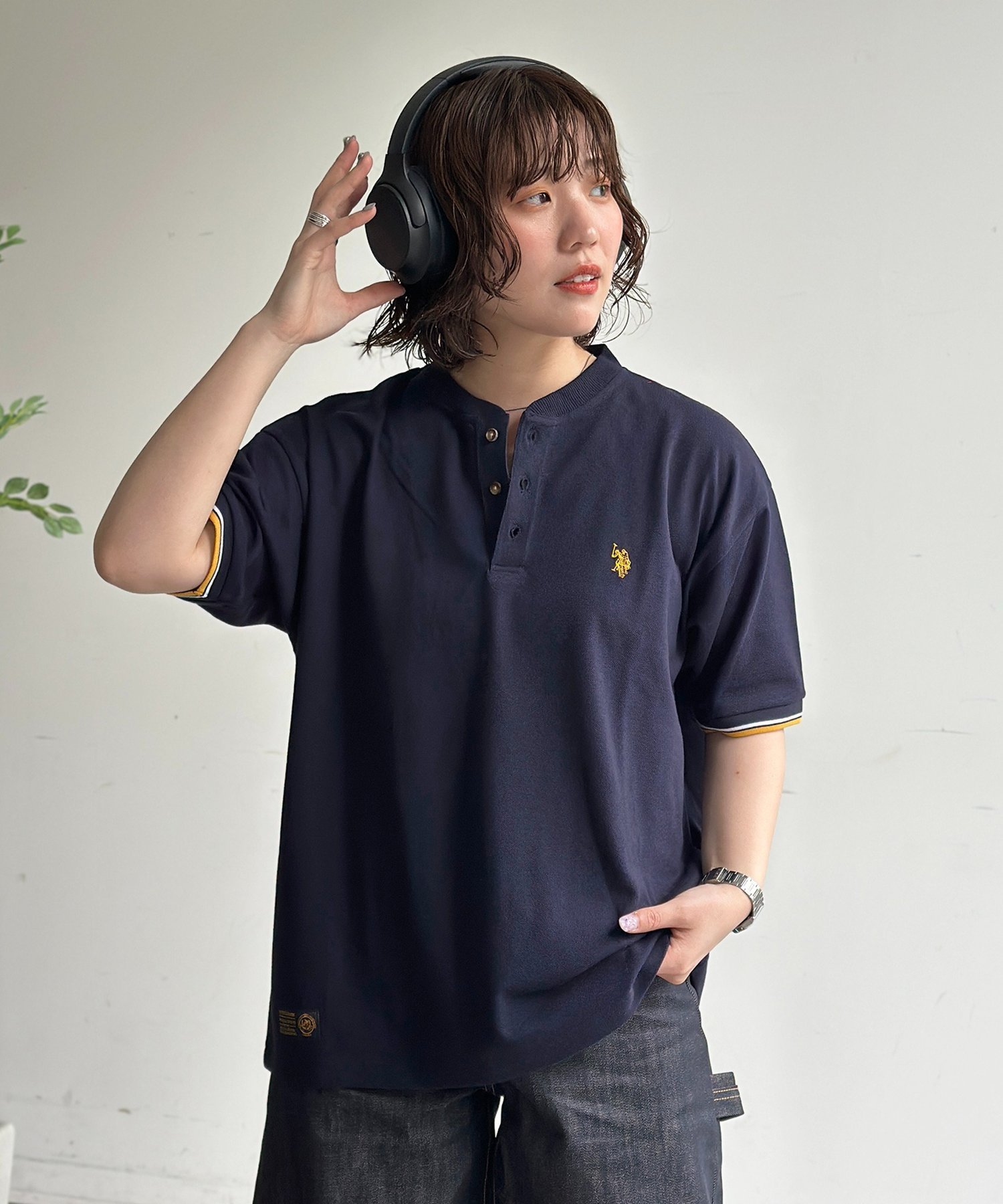 CPCM 【U.S. POLO ASSN.】配色リブ鹿の子ヘンリー シーピーシーエム トップス カットソー・Tシャツ ネイビー ブラック ブラウン【送料無料】