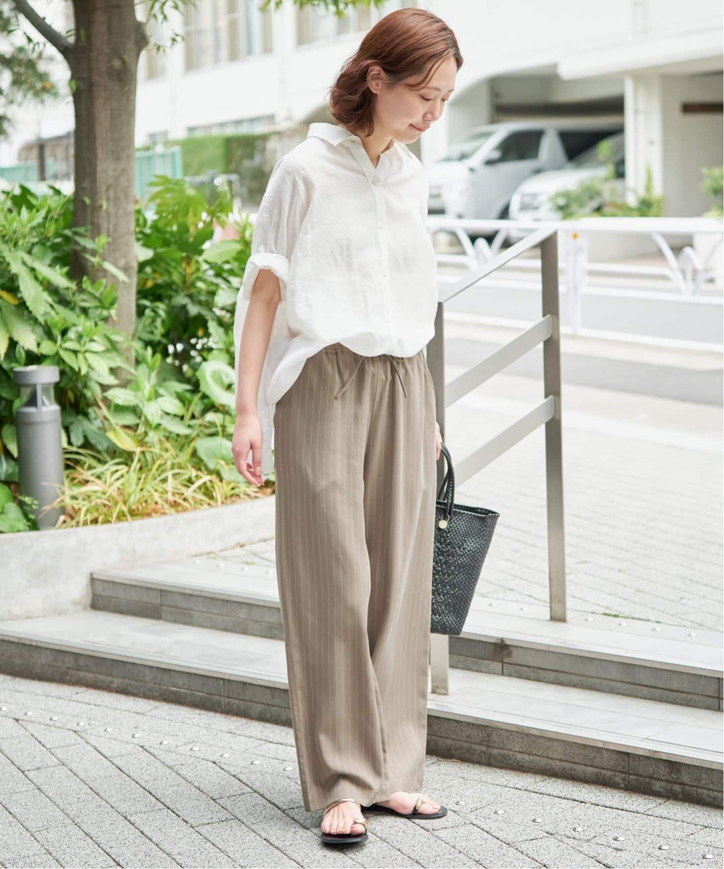 SLOBE IENA 《3サイズ展開/追加2》フィブリルストライプリラックスパンツ スローブ イエナ パンツ その他のパンツ ネイビー カーキグリーン