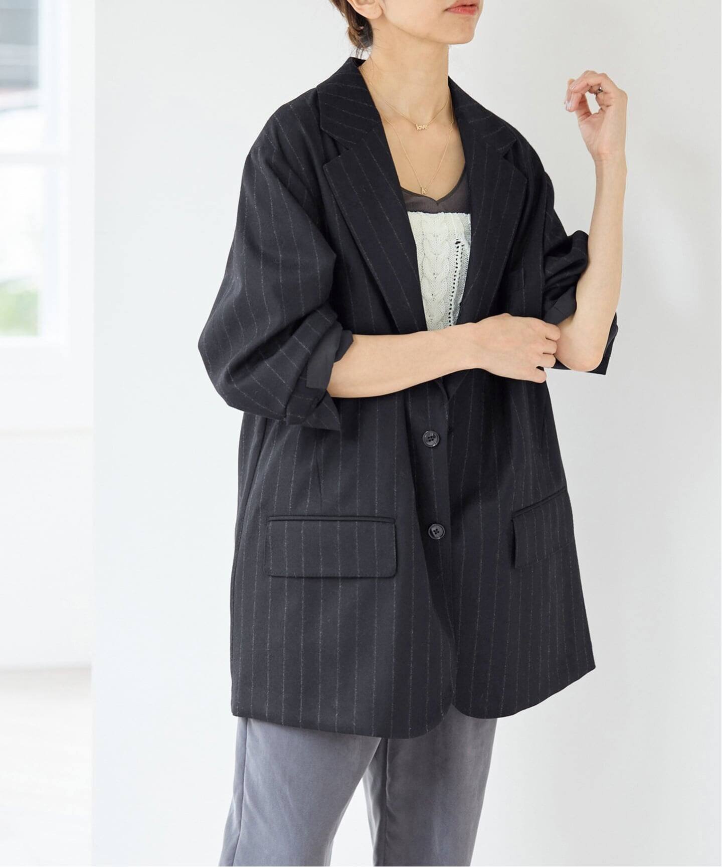 IENA 《予約》COUTURE D'ADAM/クチュールドアダム 別注 CashmereBlendStripe JK 26AW-013 イエナ ジャケット・アウター その他のジャケット・アウター ブラック