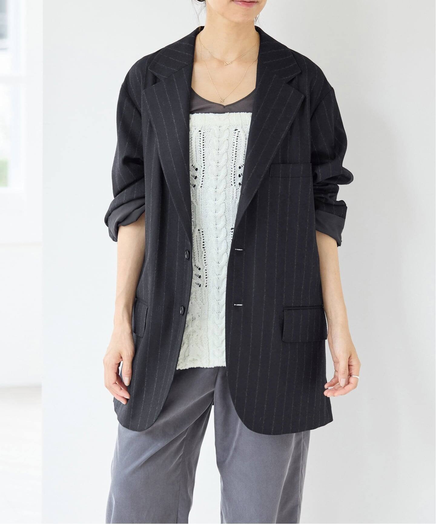 IENA 《予約》COUTURE D'ADAM/クチュールドアダム 別注 CashmereBlendStripe JK 26AW-013 イエナ ジャケット・アウター その他のジャケット・アウター ブラック