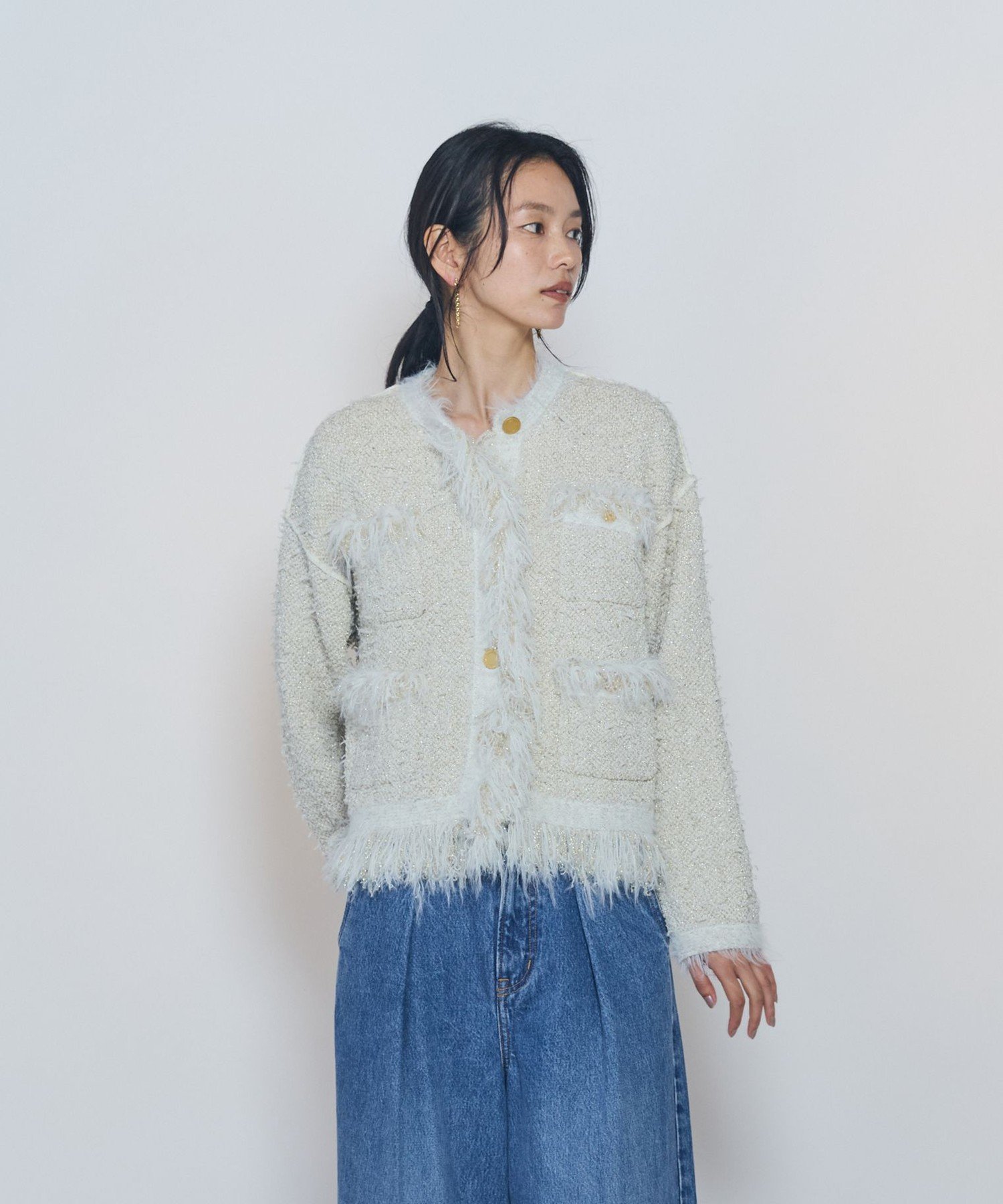1er Arrondissement 【WEB限定カラーあり】"La Seine"ツイードニットジャケット プルミエアロンディスモン ジャケット・アウター その他のジャケット・アウター ブラウン ネイビー ホワイト