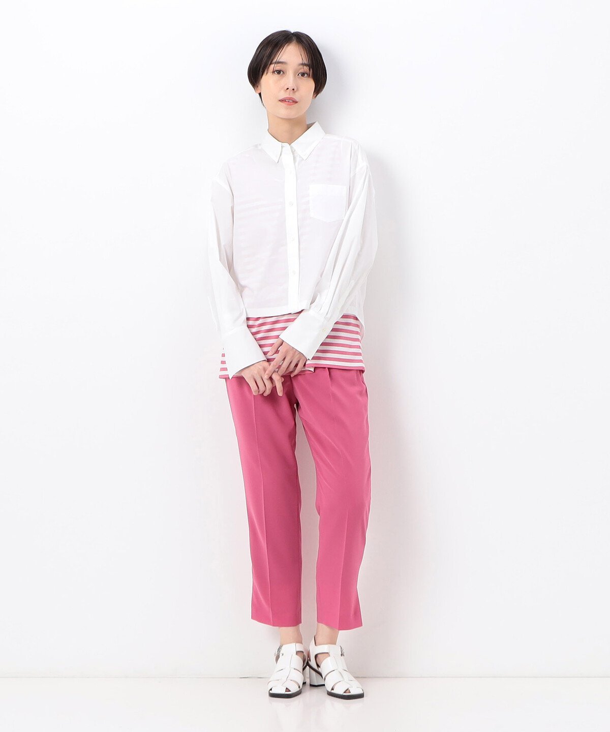 【SALE／30%OFF】COMME CA TALL [ TALLサイズ ] オーガニックコットンマグワッシャー クロップド丈シャツ コムサ トップス シャツ・ブラウス ホワイト【送料無料】