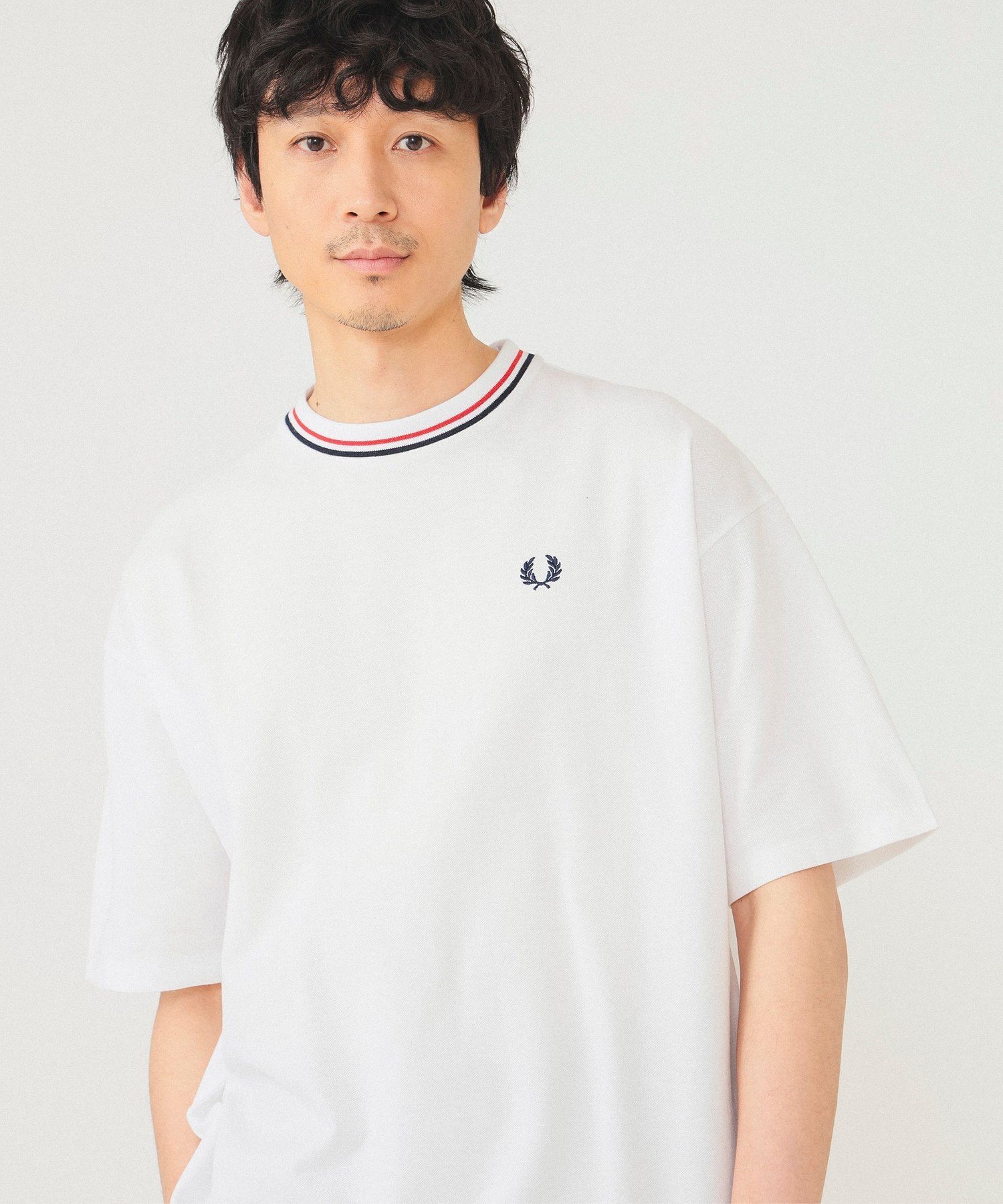 BEAMS FRED PERRY * BEAMS / 別注 オーバーサイズ ピケ Tシャツ ビームス メン トップス カットソー・Tシャツ ホワイト ブラック ネイビー【送料無料】