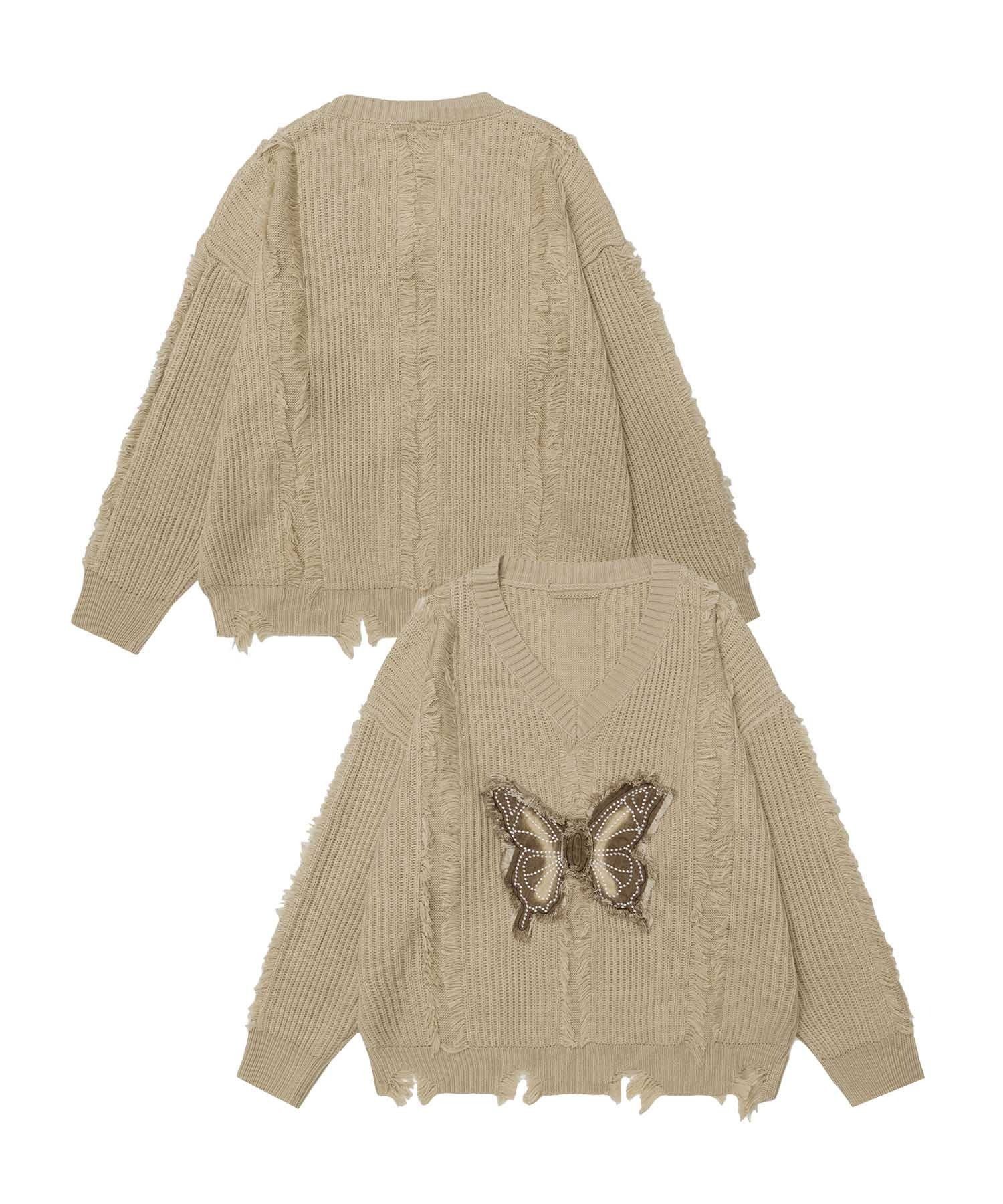 【SALE／75%OFF】HOOK 【HOOK】for girls バタフライパッチ刺繍ダメージニット アイモハ トップス ニッ..