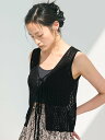 【SALE/50%OFF】coca リボンクロシェタンクトップ コカ トップス ノースリーブ・タンクトップ ブラック レッド