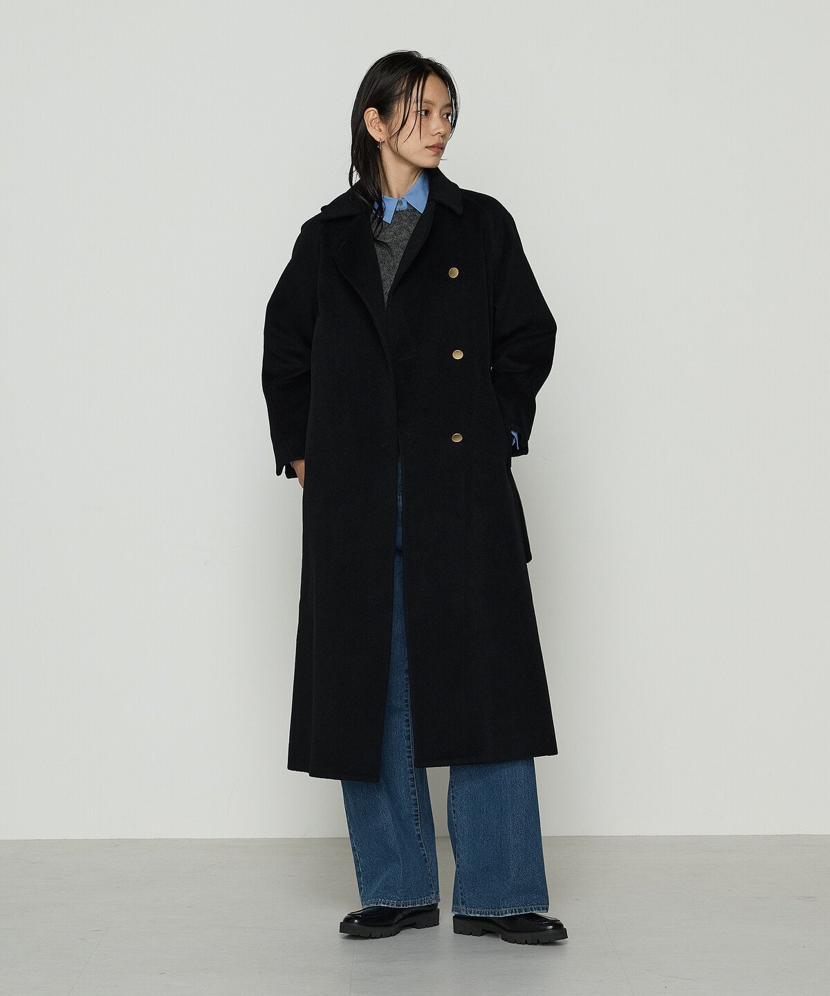 K.T KIYOKO TAKASE TALL [ TALLサイズ ] アンゴラウール ロングトレンチコート コムサ ジャケット・アウター トレンチコート ブラック ブルー【送料無料】