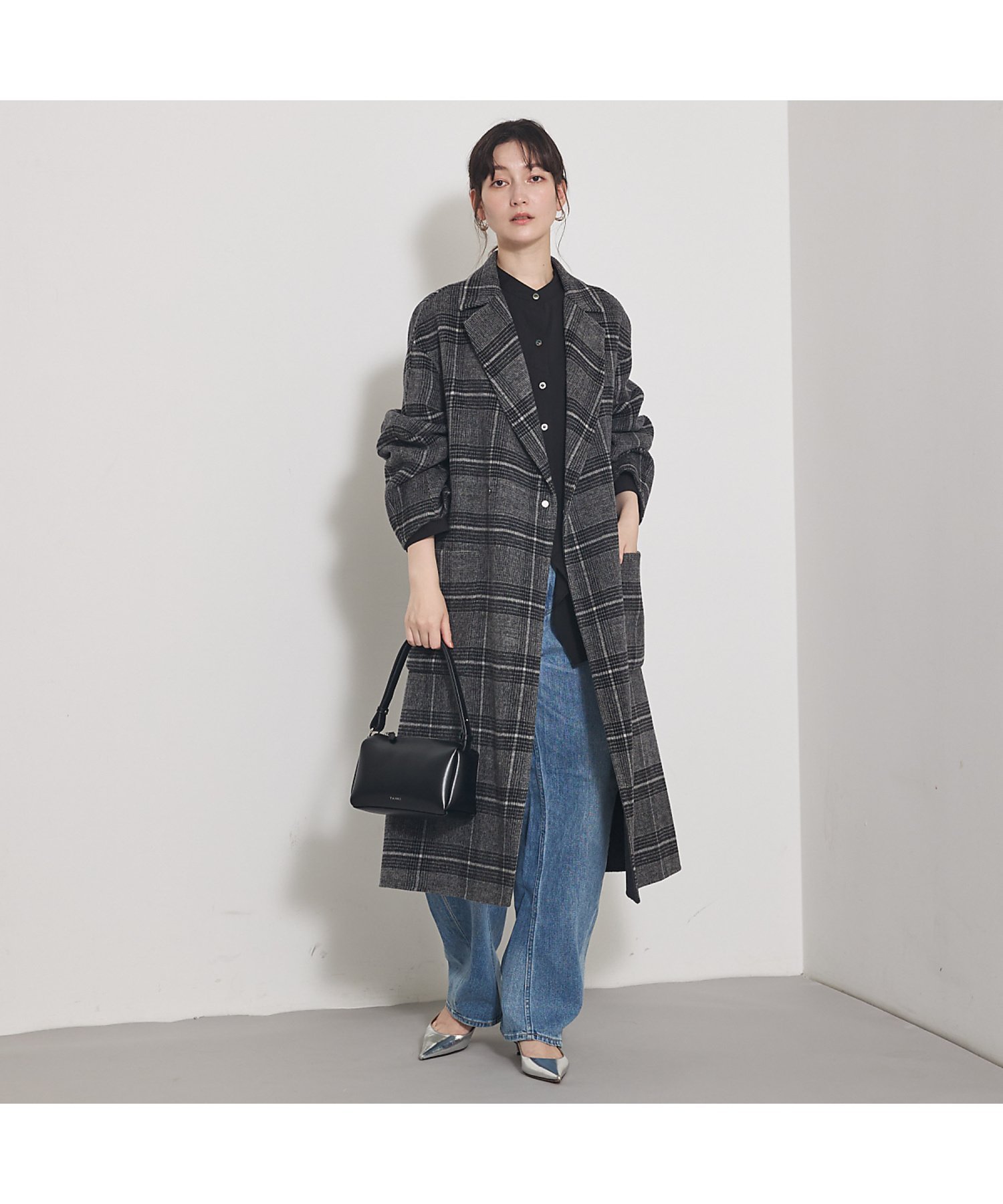 qualite ウールチェックチェスターコート カリテ ジャケット・アウター チェスターコート