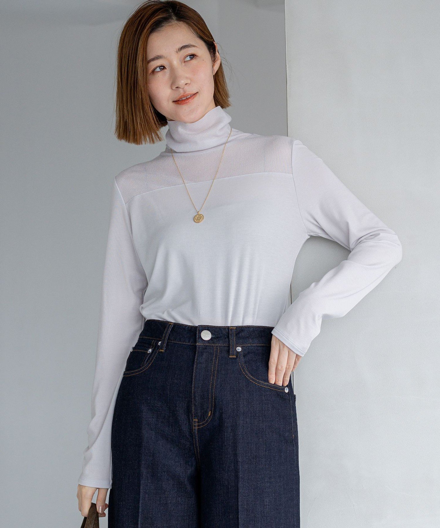 23区 S 【洗える】チュールフライス シアーハイネック カットソー ニジュウサンク トップス カットソー・Tシャツ ベージュ ブラック【送料無料】