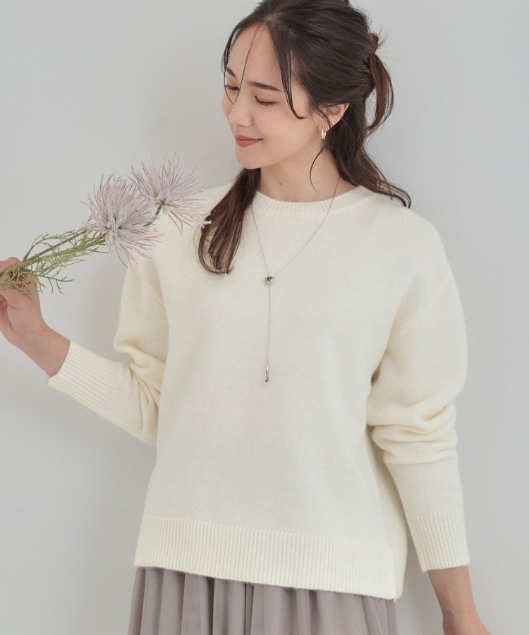 SHOO・LA・RUE 【洗える】キラキラ光るラメが上品 クルーネックニット シューラルー トップス ニット グリーン ベージュ ネイビー ホワイト ピンク