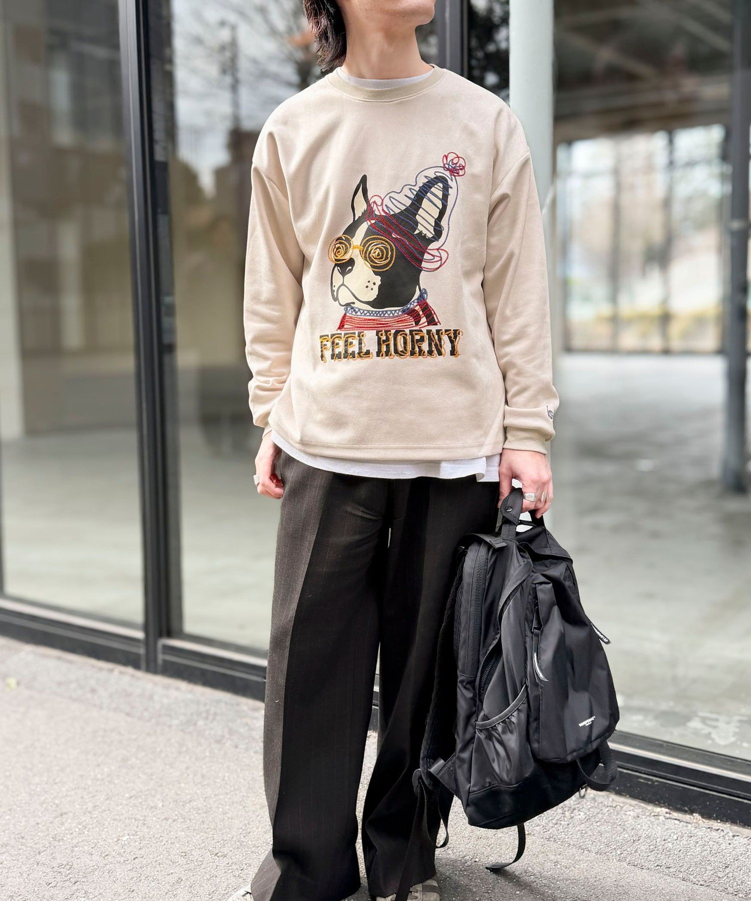 【SALE／40%OFF】NOLLEY'S LIGHT スウェードポンチ フレブル柄 ロングスリーブT ノーリーズ トップス カットソー・Tシャツ ベージュ ブラック【送料無料】