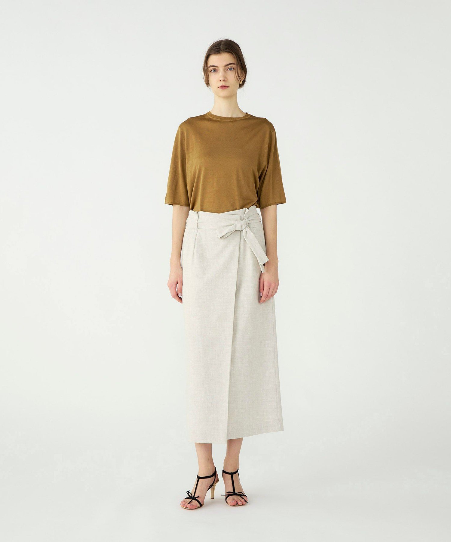 Ballsey 【WEB先行予約】ミックススラブストレッチ マキシラップスカート トゥモローランド スカート ロング・マキシスカート ベージュ ブラック【送料無料】
