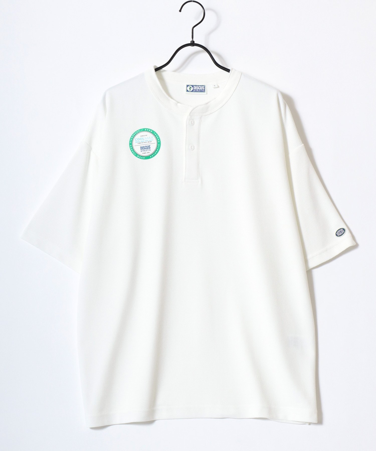 【SALE／16%OFF】DISCUS DISCUS ディスカス Tシャツ メンズ COOLMAX クールマックス 吸水速乾 ワッフル サーマル 無地 ロゴワッペン ワンポイント刺繍 ヘンリーネック 半袖 ティーシャツ レディース ユニセックス ラザル トップス カットソー・Tシャツ ブラック ホワイト ブ
