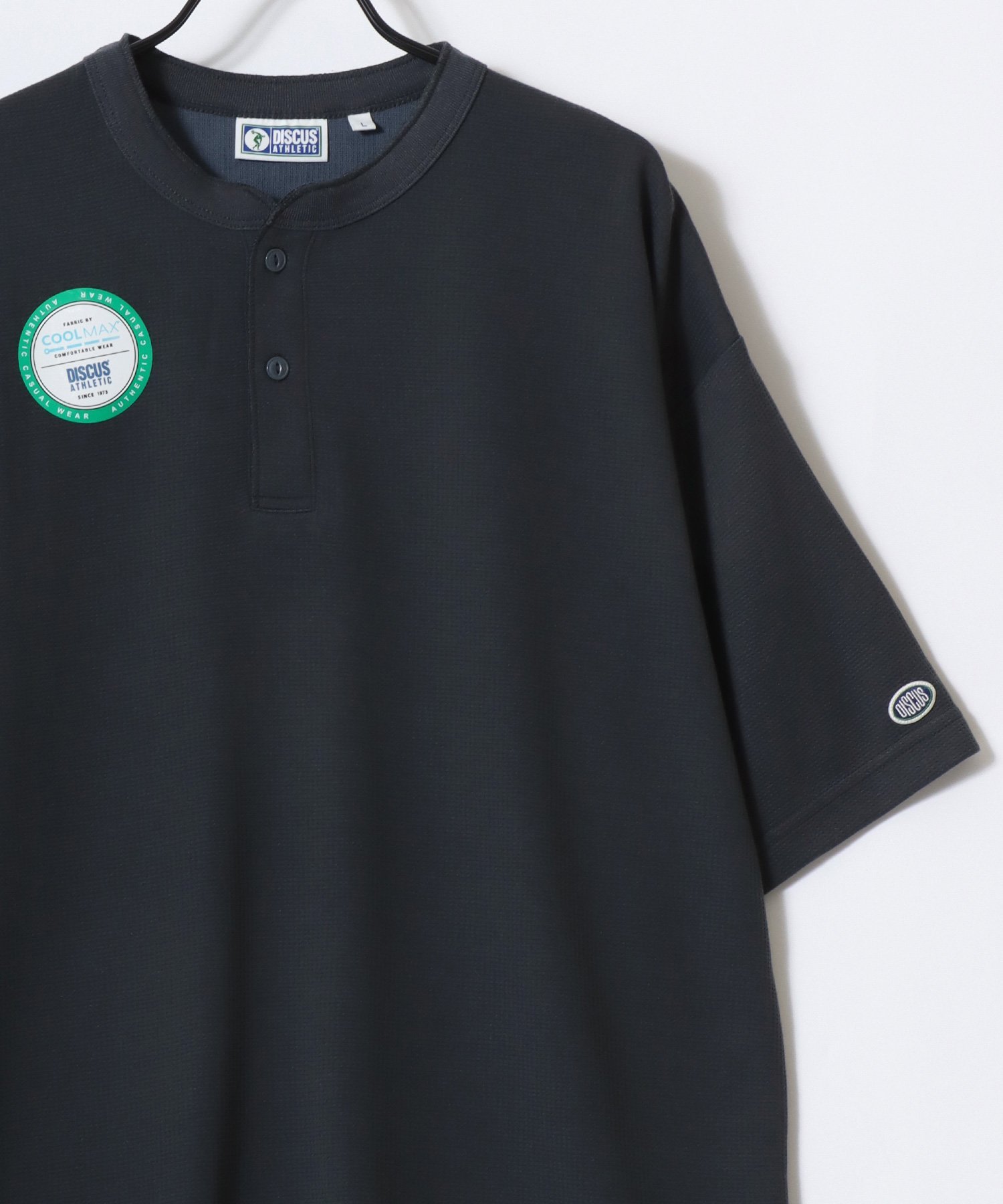 【SALE／44%OFF】DISCUS DISCUS ディスカス Tシャツ メンズ COOLMAX クールマックス 吸水速乾 ワッフル サーマル 無地 ロゴワッペン ワンポイント刺繍 ヘンリーネック 半袖 ティーシャツ レディース ユニセックス ラザル トップス カットソー・Tシャツ ブラック ホワイト ブ
