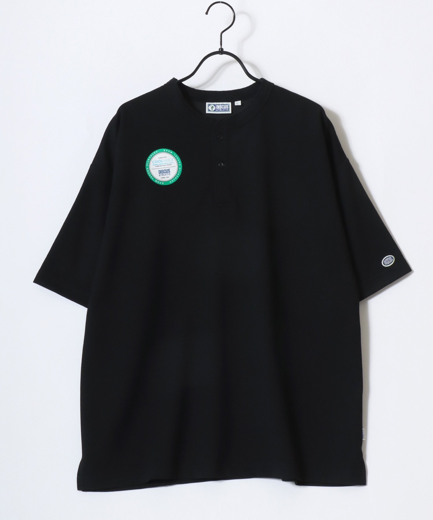 【SALE／16%OFF】DISCUS DISCUS ディスカス Tシャツ メンズ COOLMAX クールマックス 吸水速乾 ワッフル サーマル 無地 ロゴワッペン ワンポイント刺繍 ヘンリーネック 半袖 ティーシャツ レディース ユニセックス ラザル トップス カットソー・Tシャツ ブラック ホワイト ブ