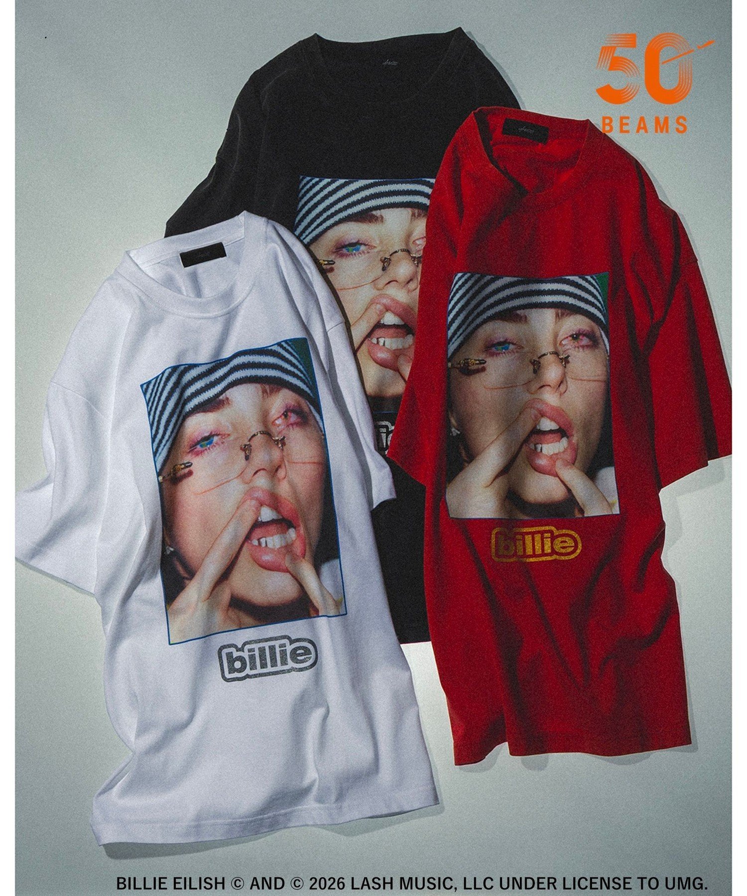 International Gallery BEAMS 【別注】U/MUSIC * IG / BILLIE EILISH グラフィック Tシャツ RED ビームス メン トップス カットソー・Tシャツ レッド【送料無料】