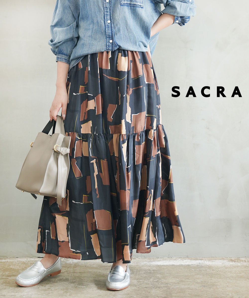 SACRA サクラ ジオメトリックペインティングスカート ブルーコムブルー スーツ・フォーマル スーツスカート【送料無料】