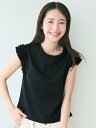 coca 肩フリルノースリーブTシャツ コカ トップス カットソー・Tシャツ ブラック