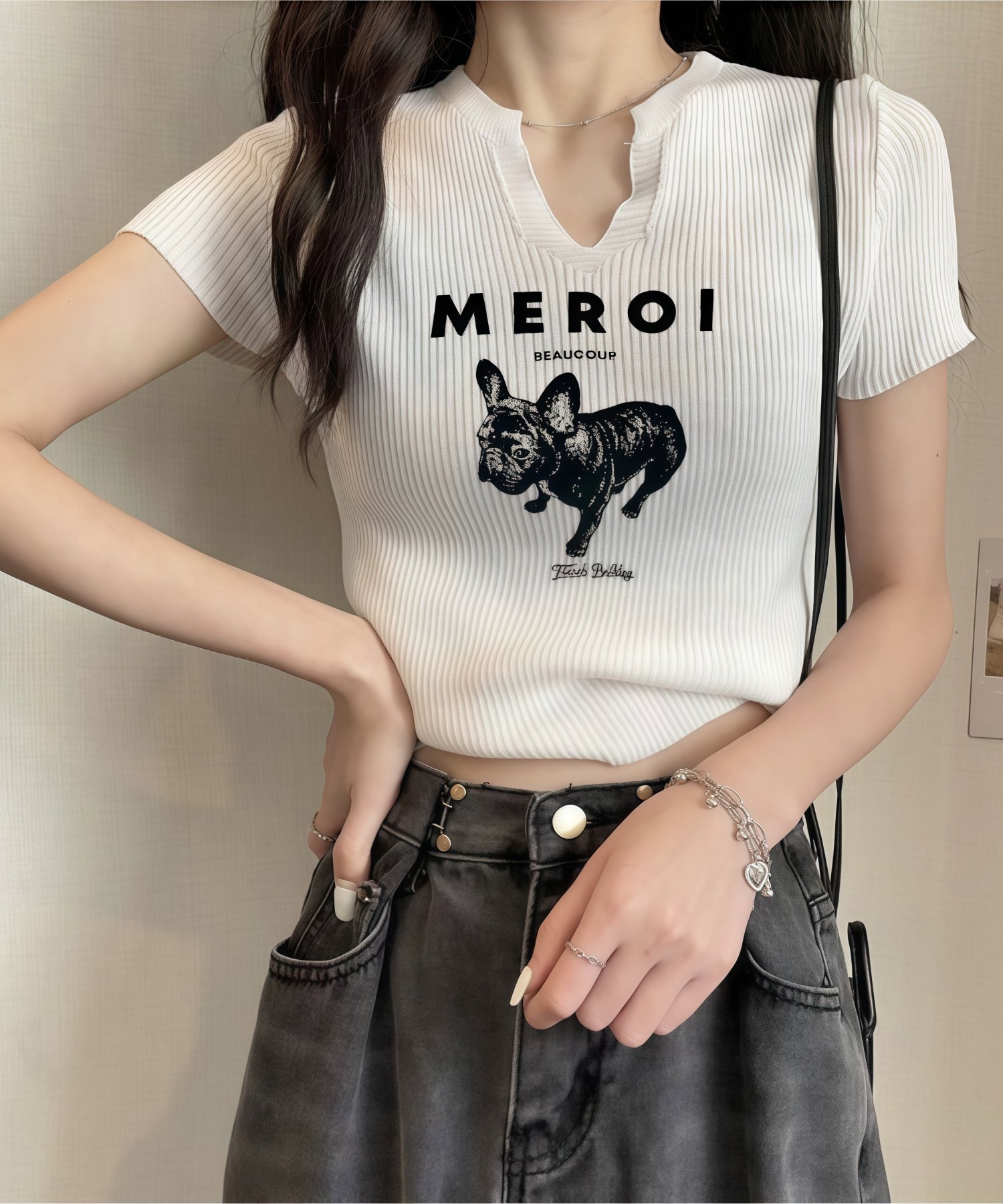 Sibra ニット半袖トップス ディアベル トップス ニット グレー ブラック ホワイト