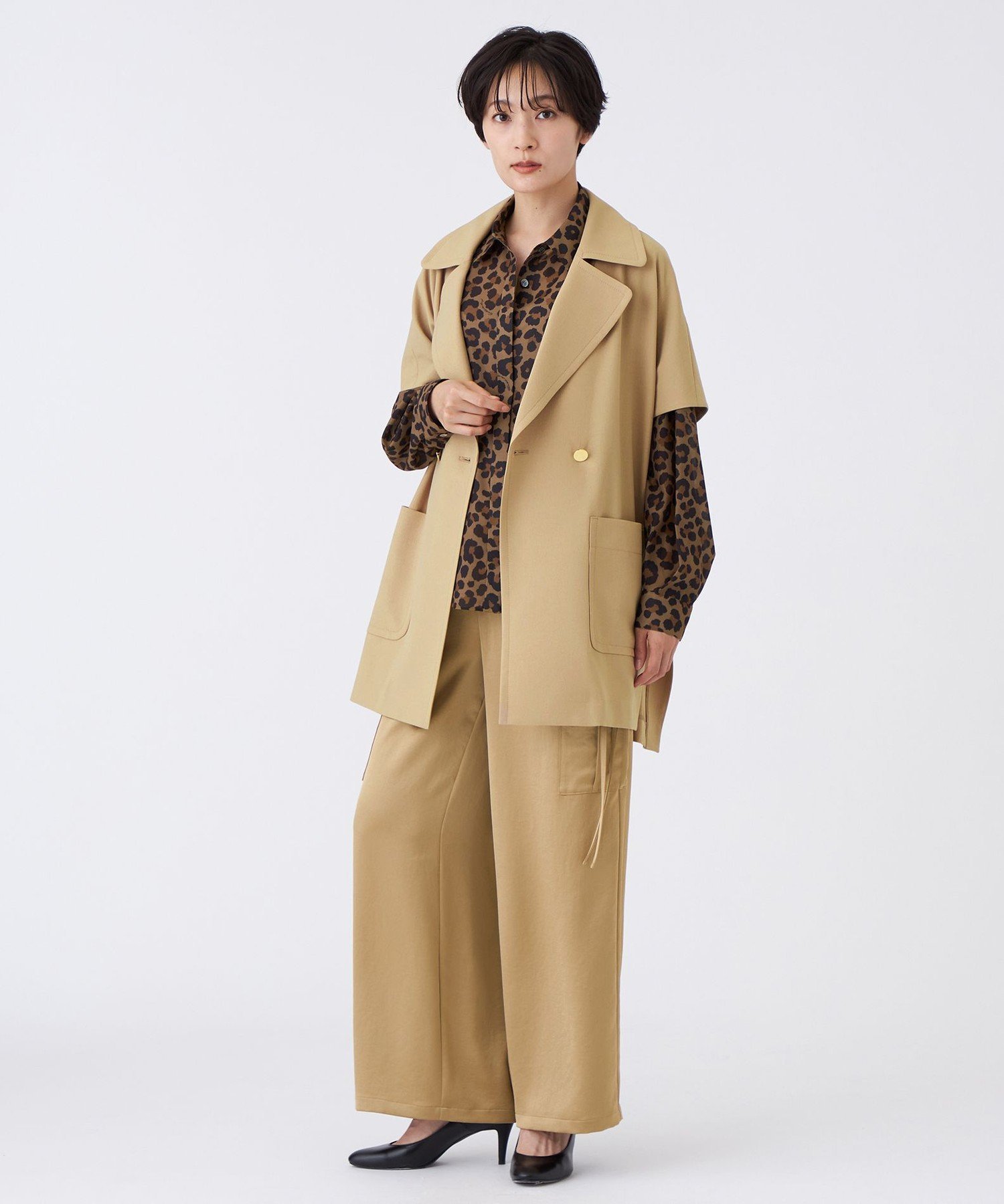 【SALE／54%OFF】EVEX by KRIZIA 【L】【防しわ】【イージーケア】【マシンウォッシャブル】オータムタンブラーポンチョジレ サンヨー エルサイズ トップス ベスト・ジレ ベージュ ブラック【送料無料】