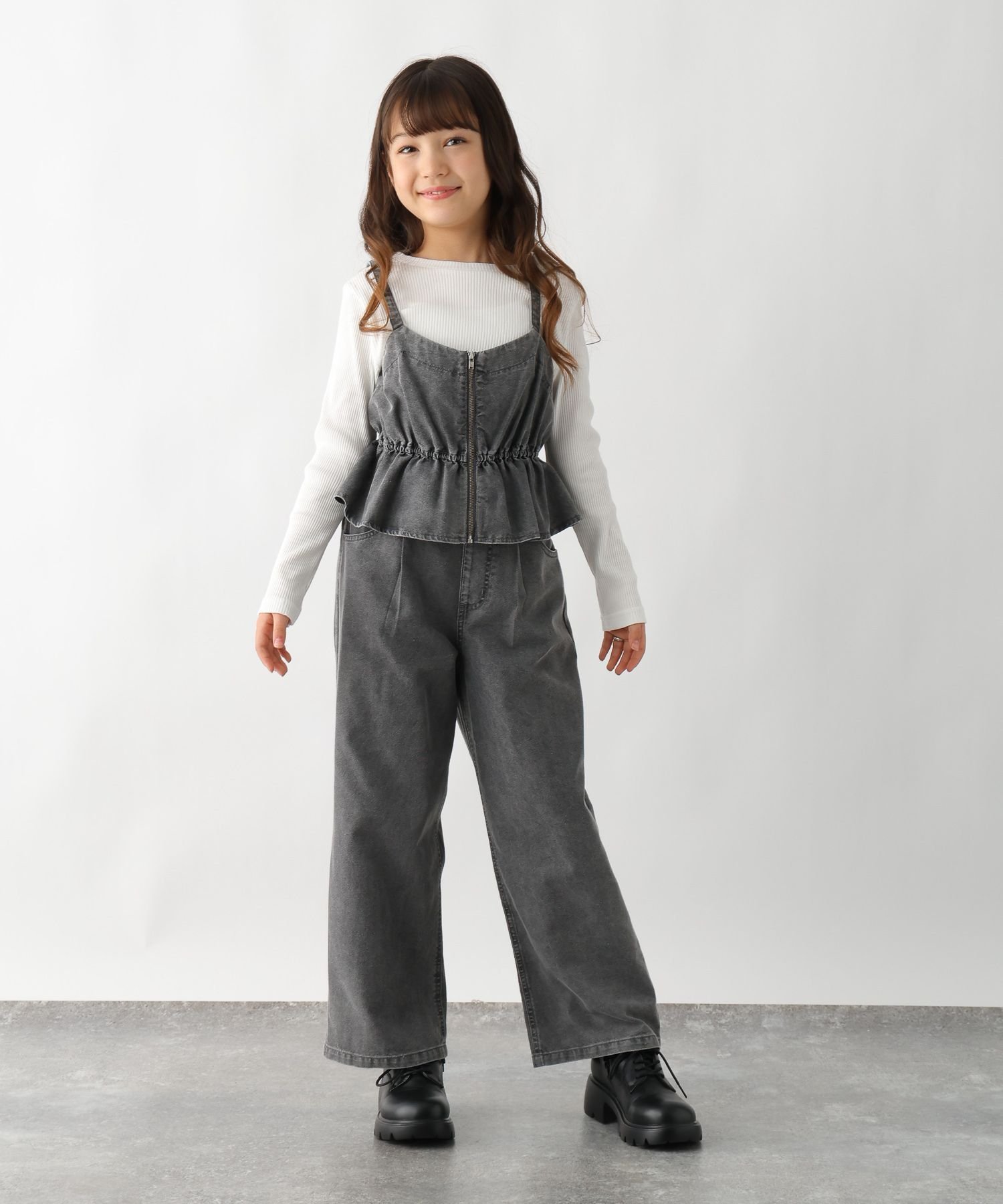 GLOBAL WORK トクトク3デニムセット*ロンT/キッズ/606702 グローバルワーク オールインワン・オーバーオール オールインワン・つなぎ ブラック【送料無料】 2