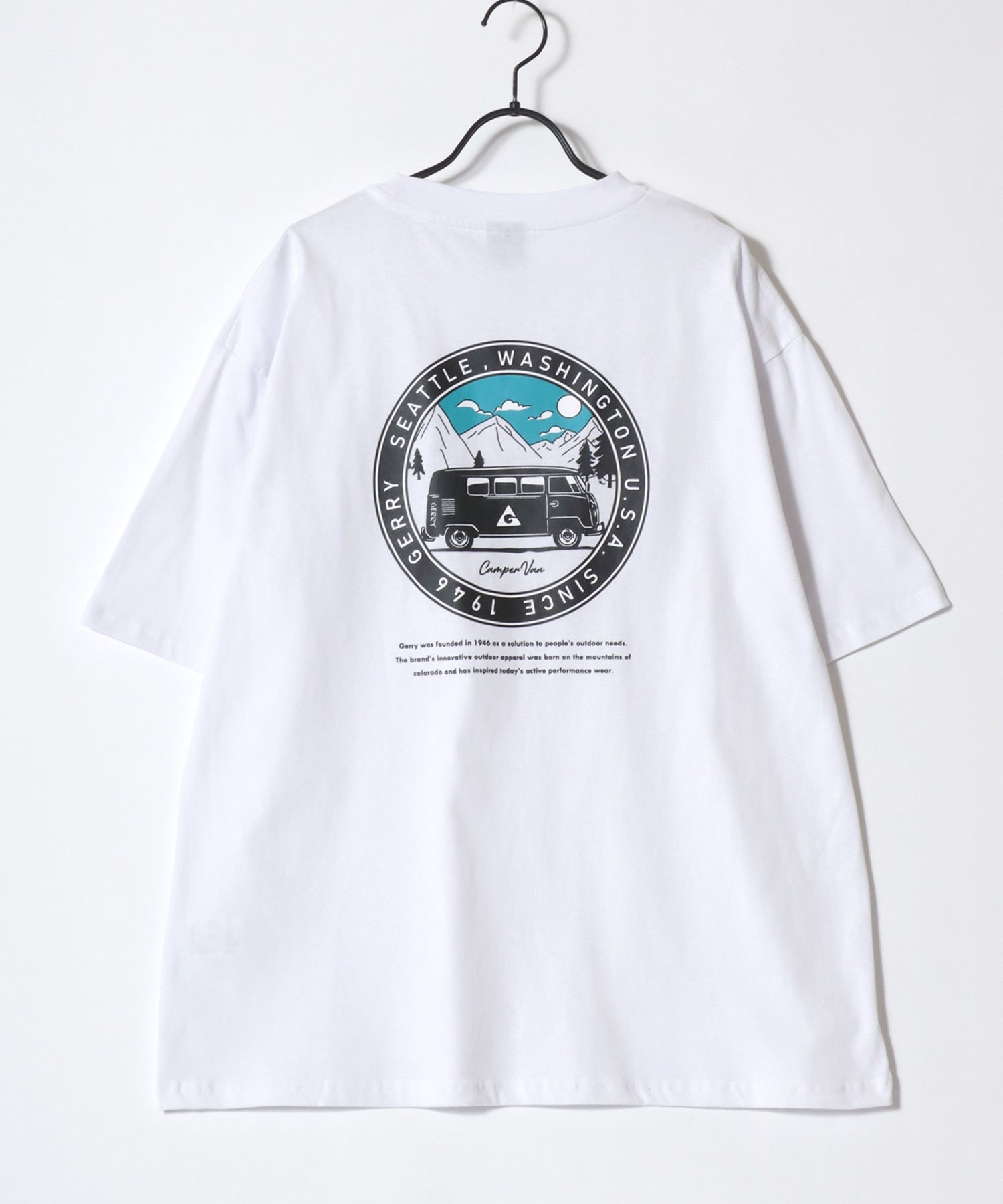 GERRY ジェリー Tシャツ メンズ オーバーサイズ アウトドア バックプリント ロゴ ワンポイン刺繍 半袖 ティーシャツ レディース メンズ ラザル トップス カットソー・Tシャツ ブラック ホワイト