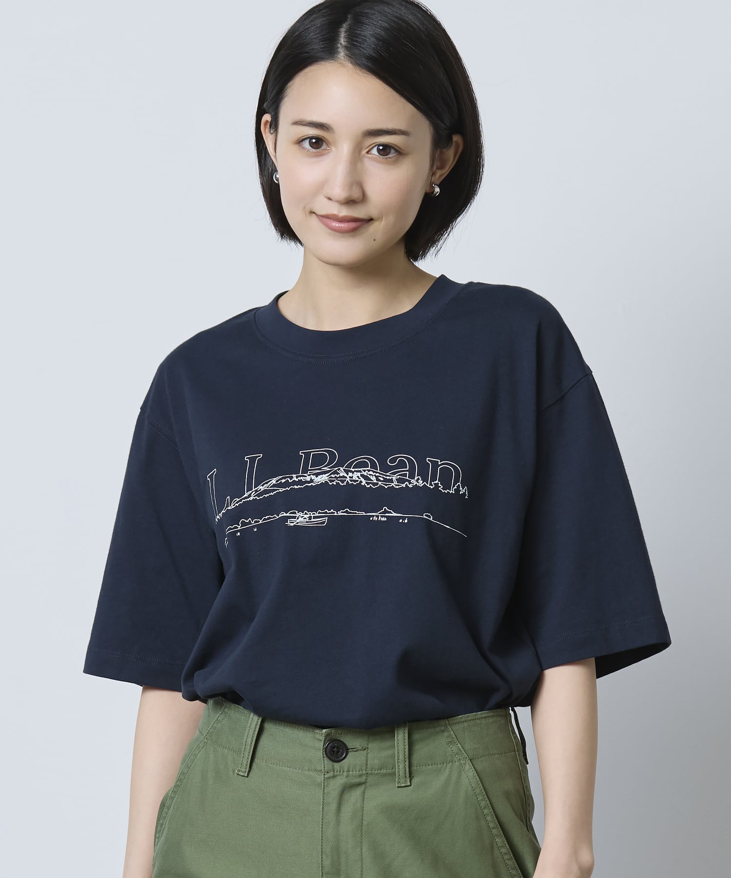 ボクシー・ティ、グラフィック 米国フィット・レギュラー エルエルビーン トップス カットソー・Tシャツ ブラック グレー ホワイト ネイビー