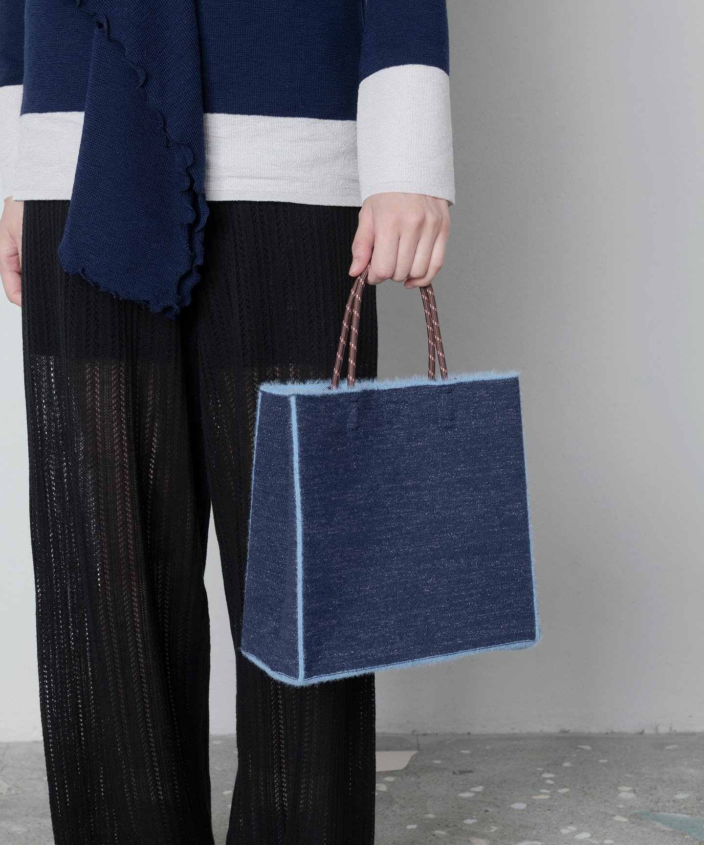 TRICOTE SHAGGY GLITTERS PAPER KNIT BAG トリコテ バッグ ハンドバッグ グレー ネイビー【送料無料】