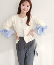 natural couture 【WEB限定】袖口リボンクルーネックカーデ ナチュラルクチュール トップス ニット ブラウン ネイビー グレー ホワイト【送料無料】