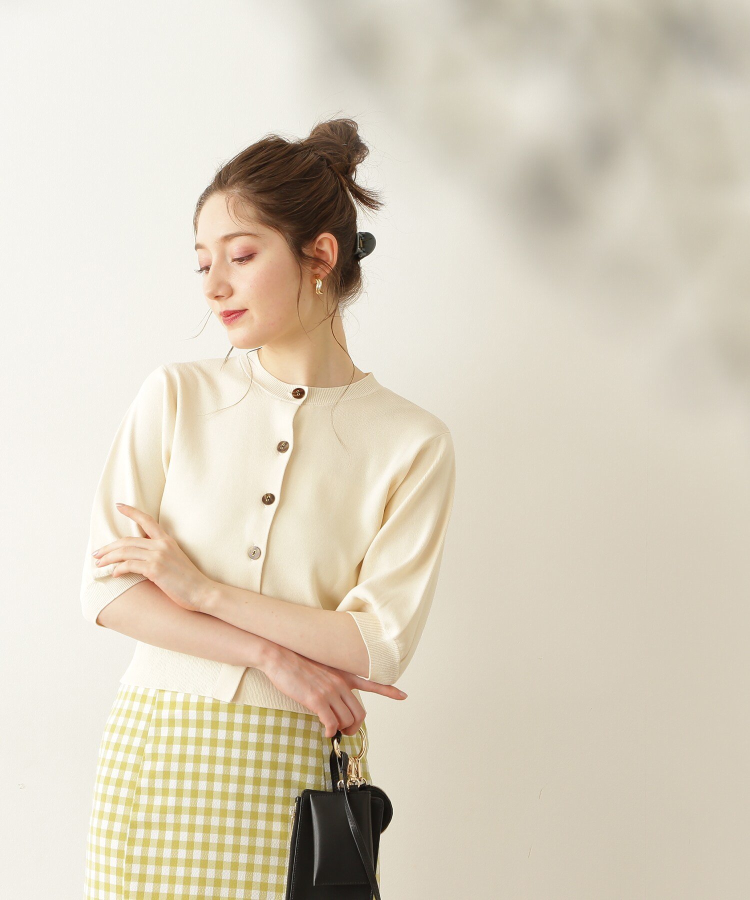 N. Natural Beauty Basic 総針パフスリーブカーディガン エヌ ナチュラルビューティーベーシック* トップス カーディガン レッド イエロー ネイビー ホワイト【送料無料】