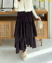 【SALE/10%OFF】clear 無地&柄ランダムティアードロングスカート クリア スカート ロング・マキシスカート ブラウン ベージュ