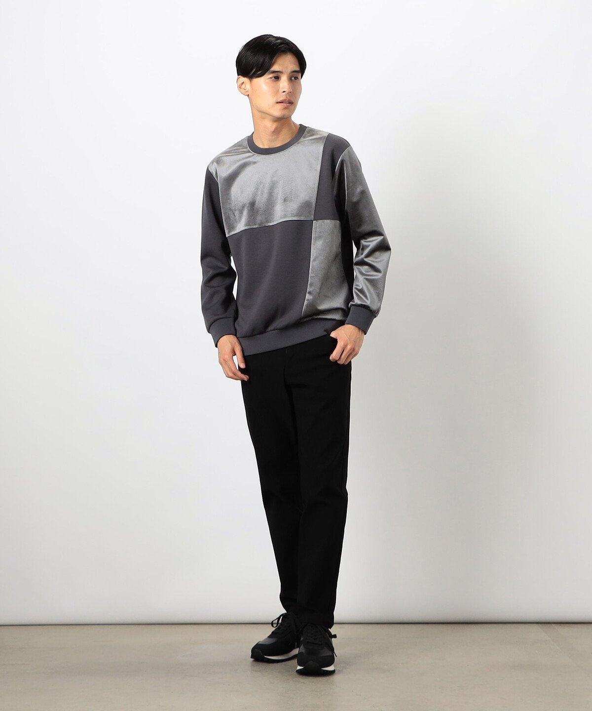 【SALE／50%OFF】COMME CA ISM ベロアジャージ*ダンボールニット コンビデザインプルオーバー コムサイズム トップス カットソー・Tシャツ グレー ブラック