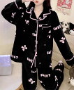 【SALE/30%OFF】miniministore リボンフリースパジャマ 暖かい上下セット ミニミニストア インナー・ルームウェア パジャマ ブラック ピン...