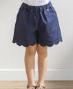 BeBe Petits Pois Vert 裾スカラップカラーデニムショートパンツ(95~160cm) ベベ オンライン ストア パンツ キュロット ネイビー ...