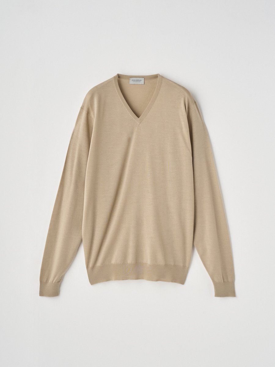 JOHN SMEDLEY Vネック長袖ニットプルオーバー ｜ PACKHAM ｜ 30G MODERN FIT ジョンスメドレー トップス ニット ベージュ【送料無料】