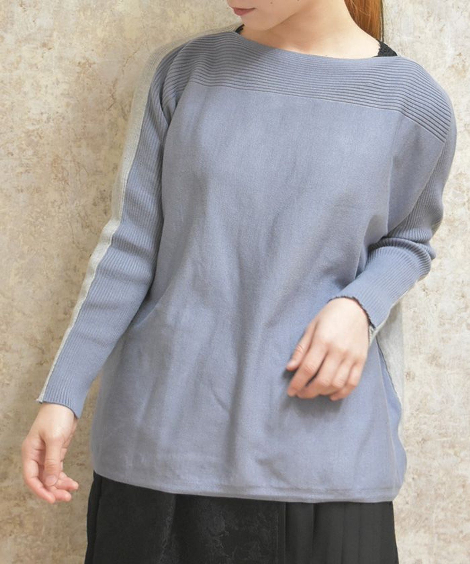 axes femme バイカラーニットチュニ アクシーズファム トップス ニット ブルー