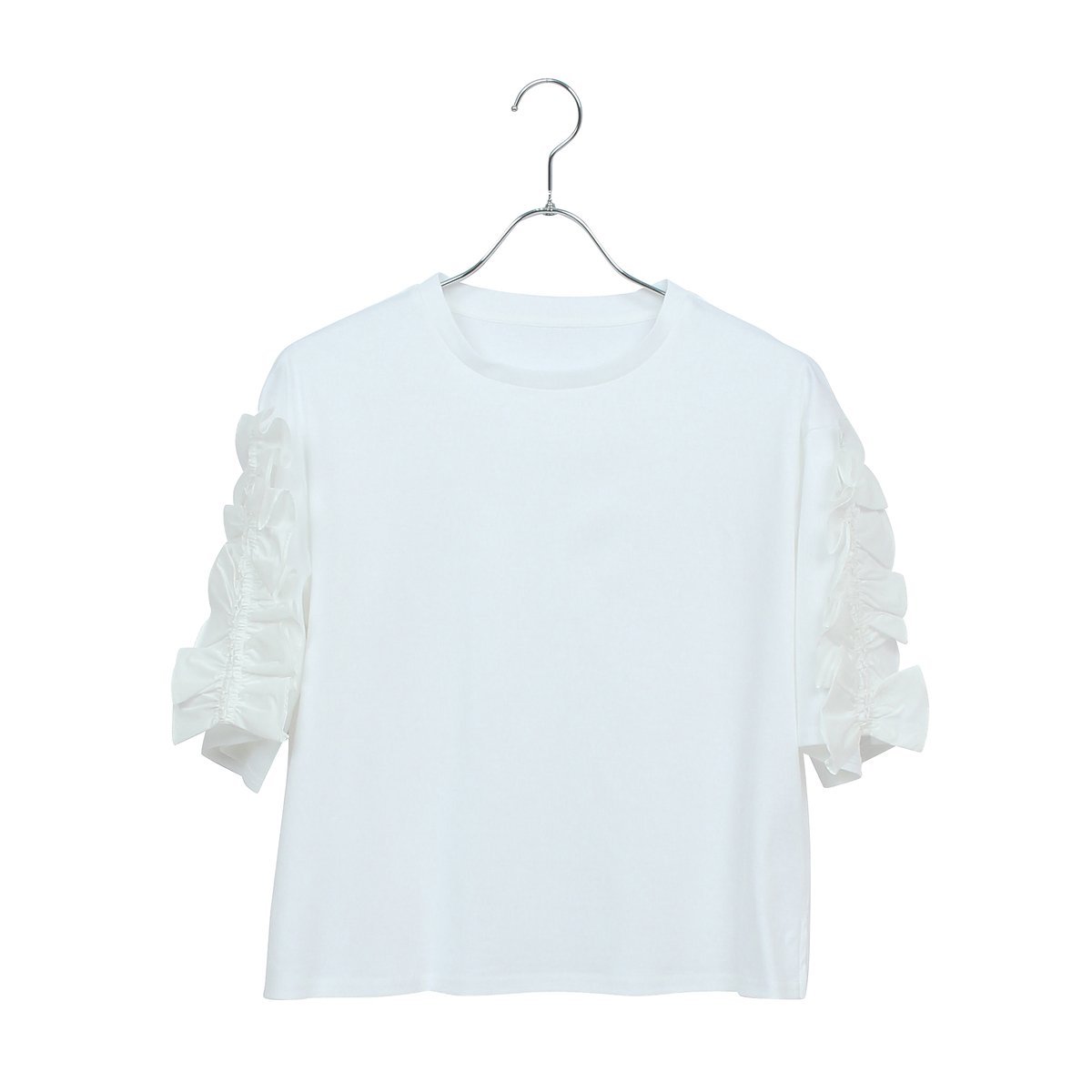 Liliane Burty Eclat 【洗える】袖配色フリルTシャツ リリアンビューティ エクラ トップス カットソー・Tシャツ ブラック ホワイト ピンク